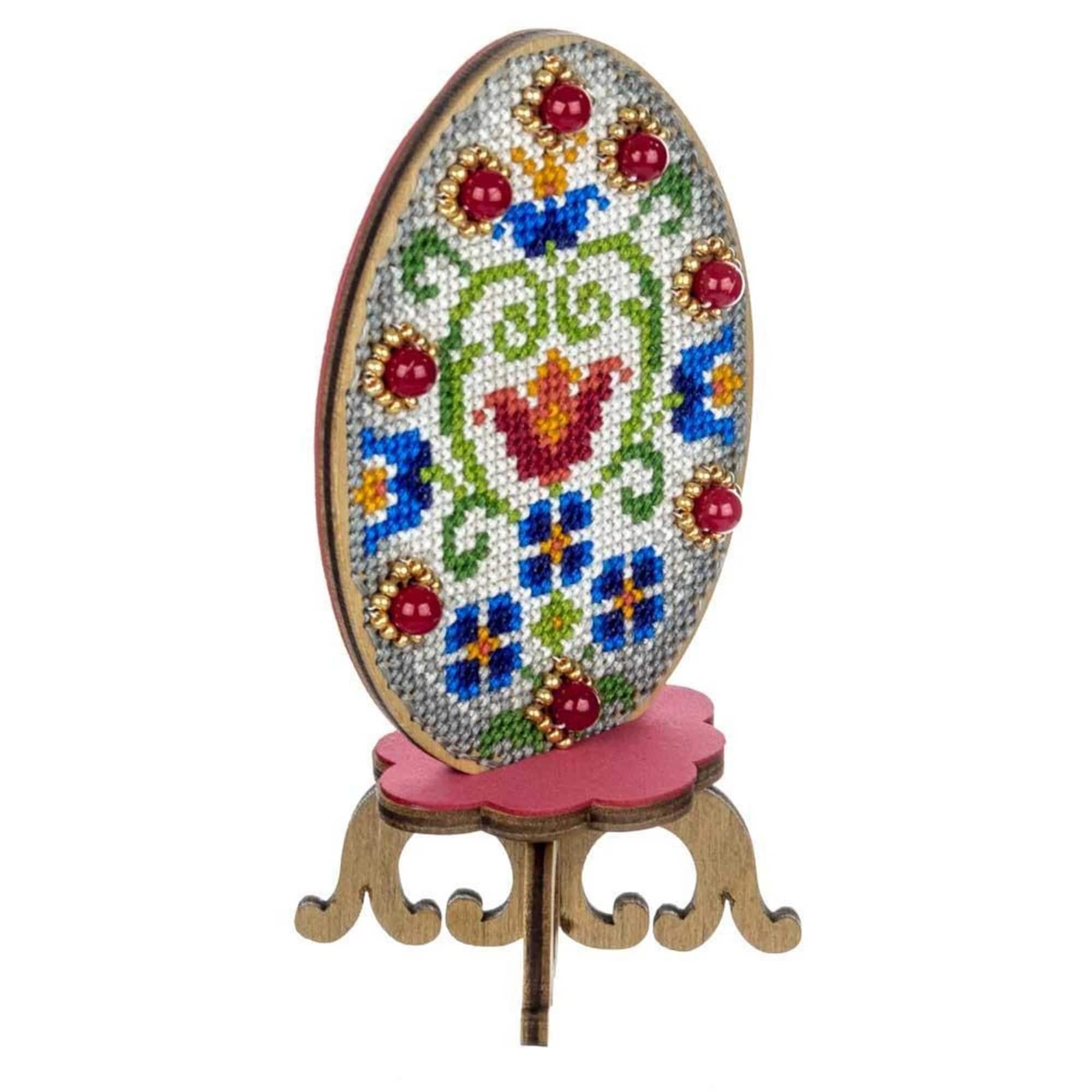 Wonderland Crafts Floral Easter Egg Cross Stitch on Wood Kit